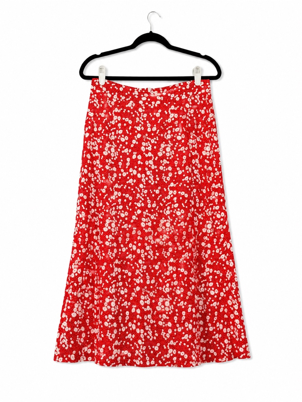 SHEIN Red Midi A-Line Skirt with White Ditsy Floral
